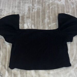 Cropped Black Puff Sleeve Top H&M